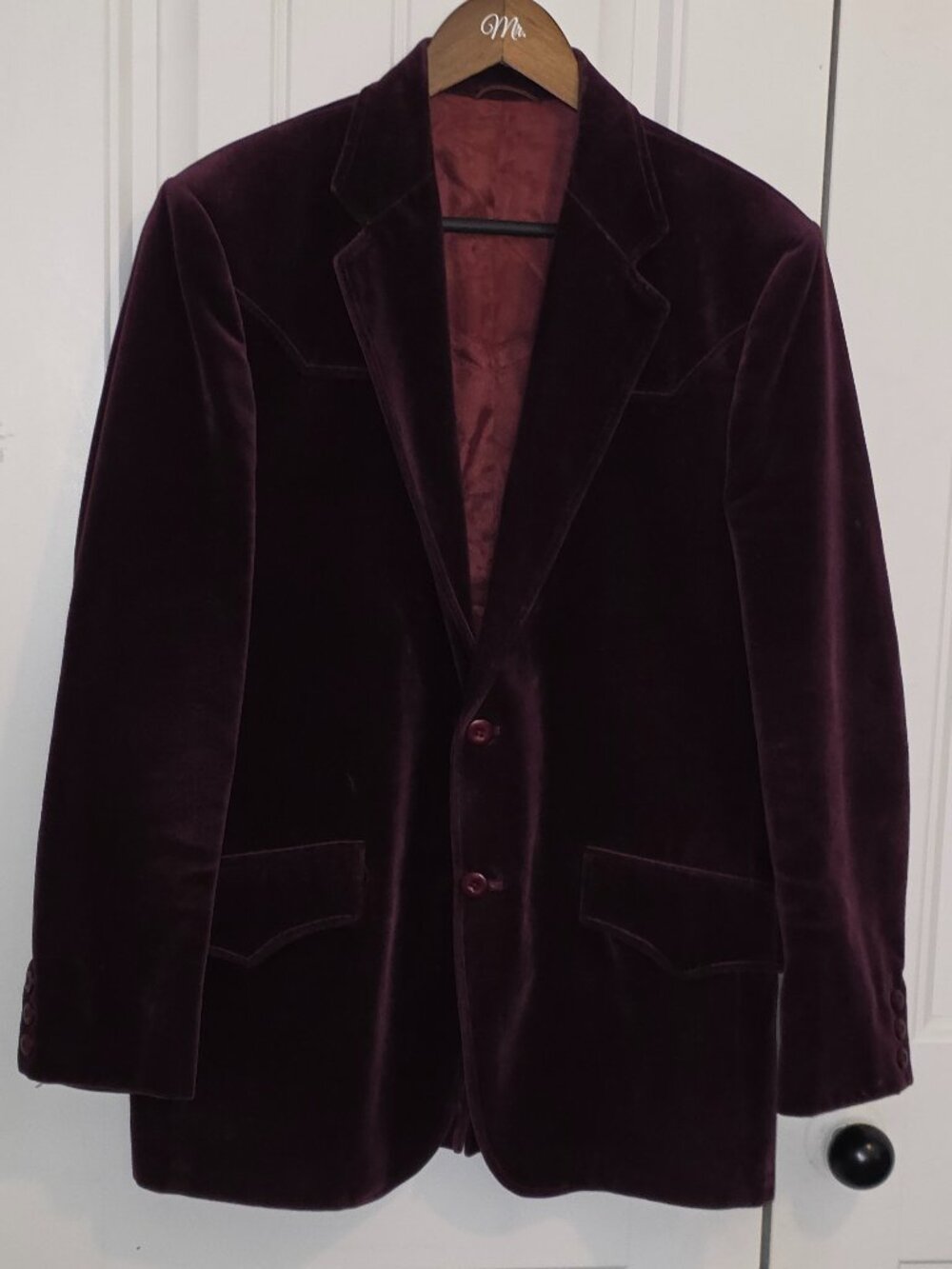 Vintage Circle S Gold Needle Burgundy Velvet Western Blazer - Men's Size 38R
